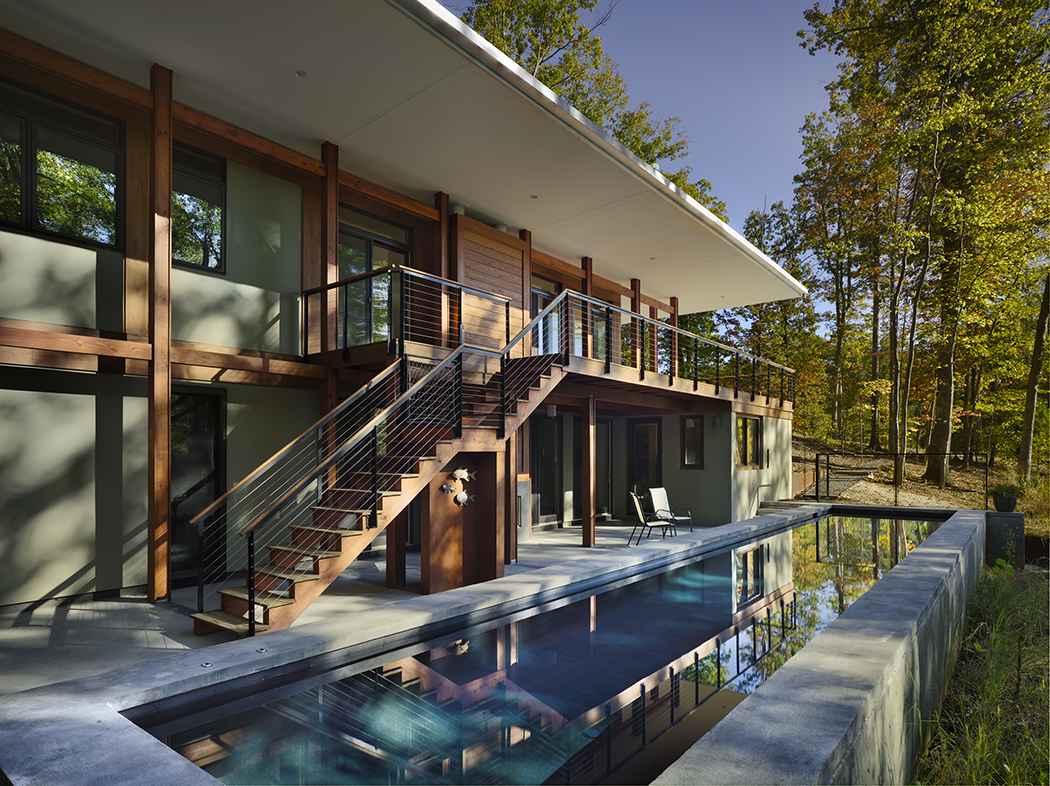 Modern House with Stairs and Lap Swimming Pool