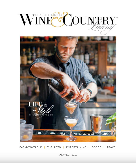 Wine & Country Magazine Cover with Bartender Making a drink in a martini glass